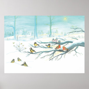 Poster Les oiseaux forestiers en hiver
