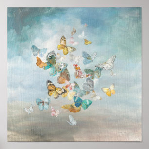 Poster Les papillons dans les nuages