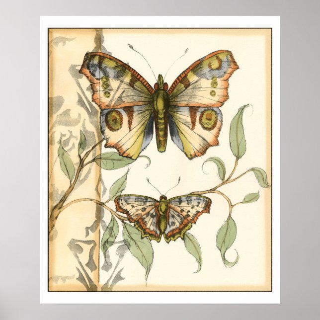 Poster Les papillons Tandem sur les Feuilles verts (Devant)