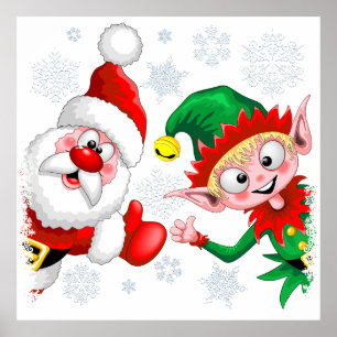 Poster Les personnages de Noël de père Noël et Elf