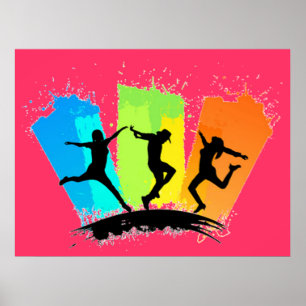 Poster Les personnes sautantes silhouettent coloré -