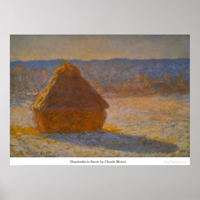 Poster Les piles de voitures en neige par Claude Monet (Devant)