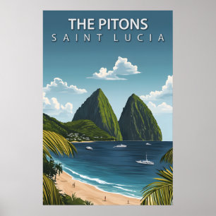 Poster Les Pitons Saint-Lucie Iconiques Pics Jumeaux Volc