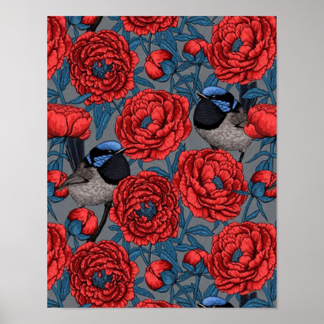 Poster Les pivoines et les brunes (Devant)