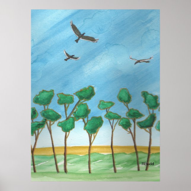 Poster Les plaines avec des eucalyptus (Devant)