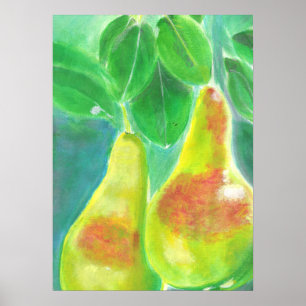 Poster Les poires accrochées à la peinture de l'arbre