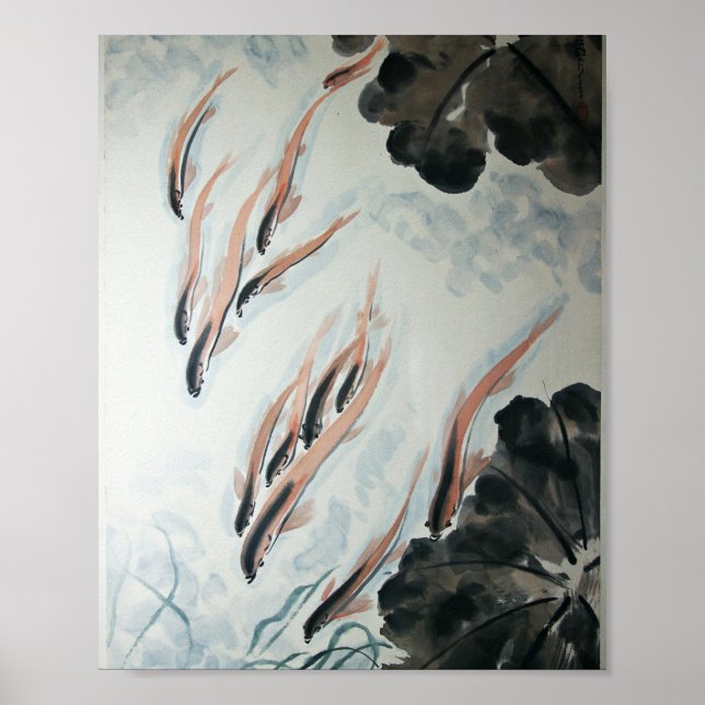 Poster Les poissons sont des amis peinture orientale (Devant)