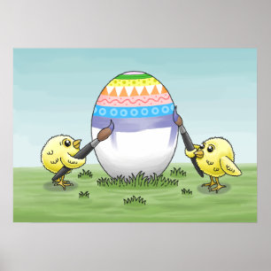 Poster Les poules peignent un œuf de Pâques