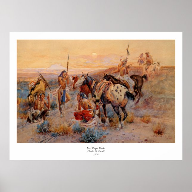 Poster Les premières traces de Wagon de Charles M. Russel (Devant)