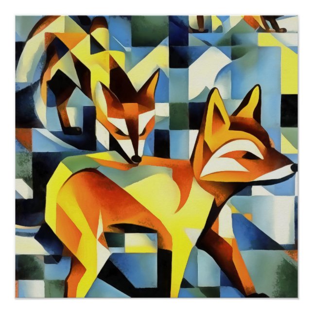 Poster Les Renards Artistiques Dans Un Style D'Art Géomét (Devant)
