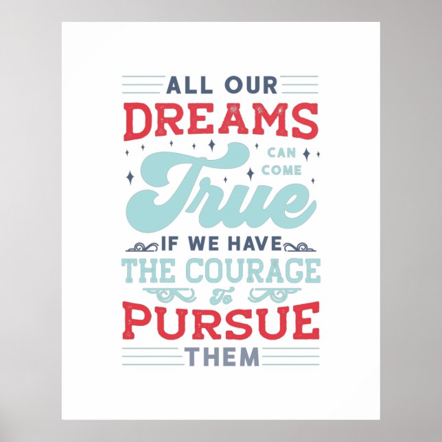 Poster Les rêves peuvent devenir vrai Rouge Bleu Lettres  (Devant)