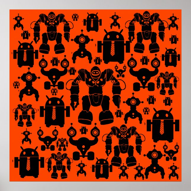 Poster Les robots Régler Fun Robot Silhouettes Orange Rob (Devant)