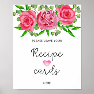 Poster Les roses d'aquarelle laissent votre carte de rece