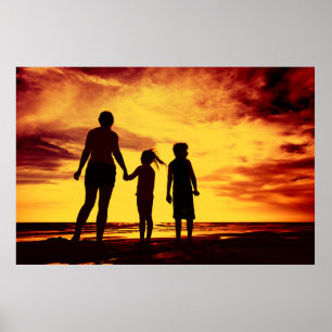 Poster Les silhouettes des mères et des enfants