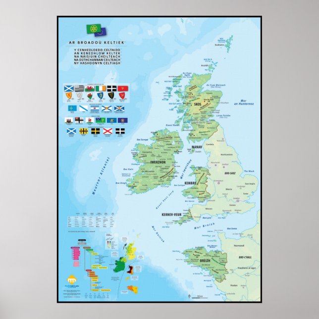 Poster Les six nations celtiques : carte en breton (Devant)