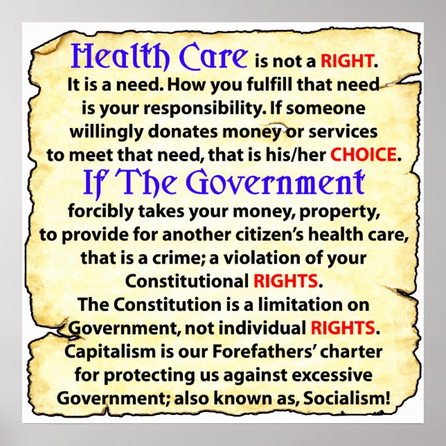 Poster Les Soins De Santé Ne Sont Pas Un Droit ! (Devant)
