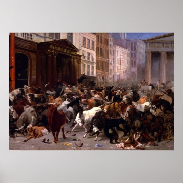 Poster Les taureaux et les ours dans le marché, 1879 (Devant)