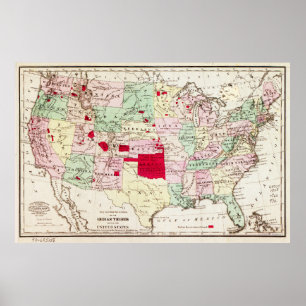 Poster Les tribus indiennes sur la carte des États-Unis (