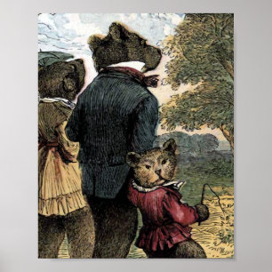 Poster Les trois ours se baladent Illustration Vintage