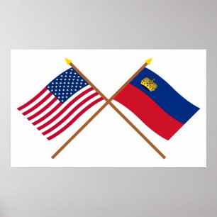 Poster Les USA et drapeaux croisés par Liechtenstein