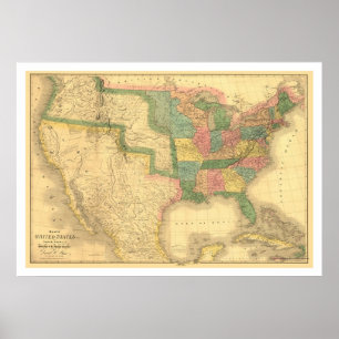 Poster Les USA stupéfiants Amérique tracent 1839