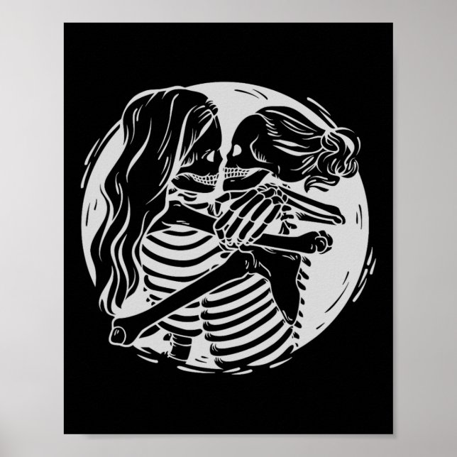 Poster Lesbian Couple Lgbtq Pride Skeletons Kissing Valen (Devant)