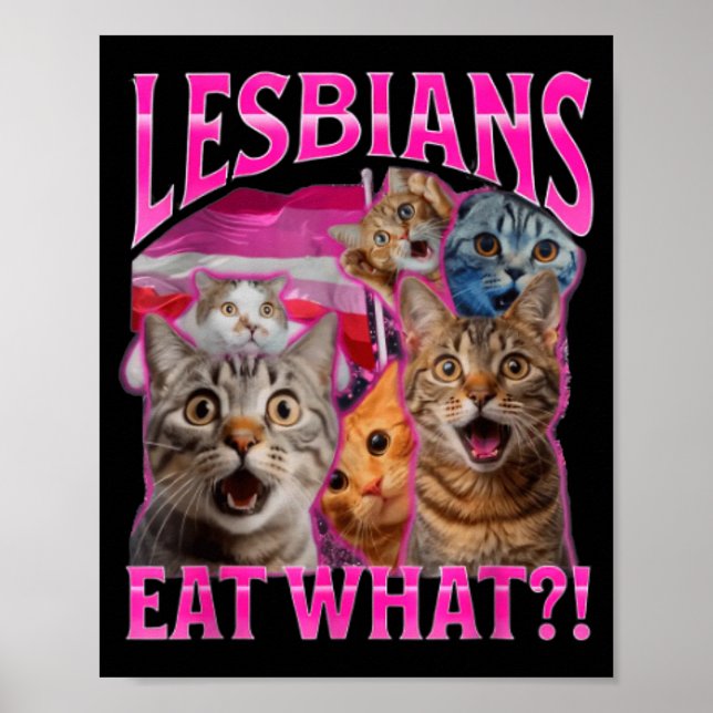 Poster Lesbians Eat What_ Funny Cat Rude Gay Pride Lgbtq  (Devant)