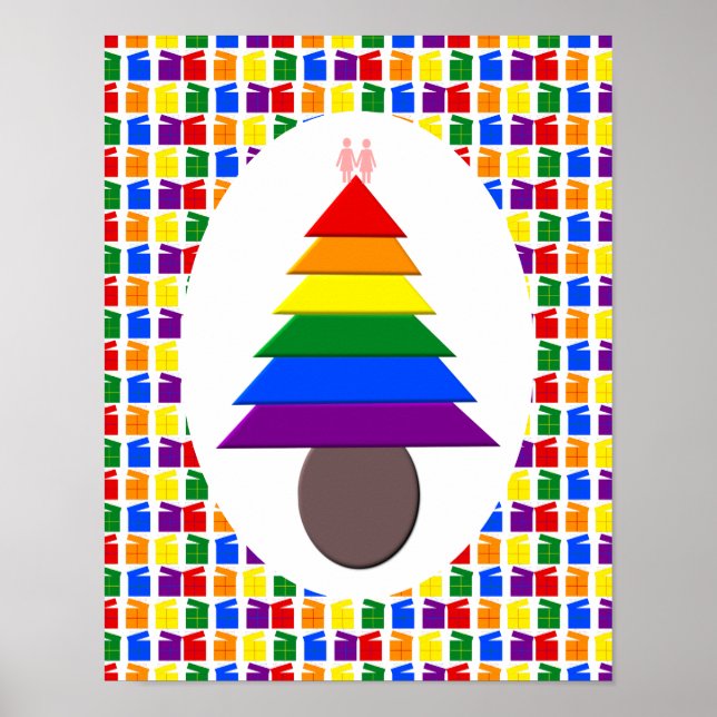 Poster Lesbiennes Arbre de Noël arc-en-ciel et présents (Devant)