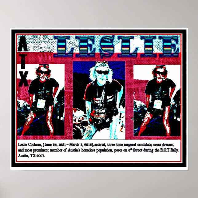 Poster Leslie Cochran, Sans-abri, Coupe-de-mouton, Activi (Devant)