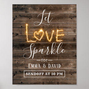 Poster Let Love Sparkle Rustic Wood Send Off Mariage Sign