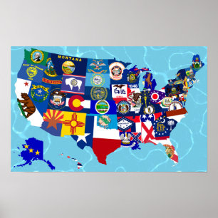 Poster L'état de carte des Etats-Unis marque la mosaïqu