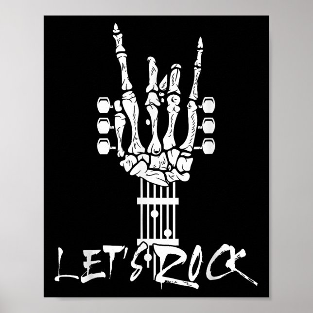 Poster Lets Rock On Halloween Rock And Roll Skeleton Hand (Devant)