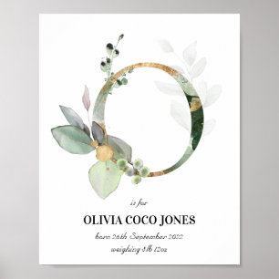 Poster Letter O New Baby Monogram Birth Print Greenery