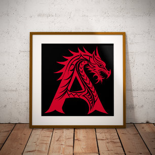 Poster Lettre A de style dragon, Alphabet Dragon, Monogra