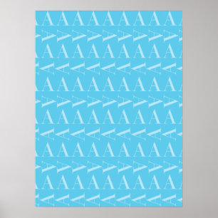 Poster Lettre A - Monogramme bleu Aqua initial