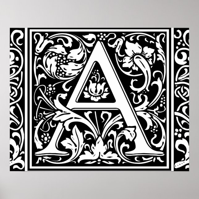 Poster Lettre A Monogramme Médiéval Art Nouveau (Devant)