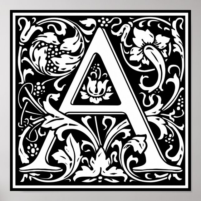 Poster Lettre A Monogramme Médiéval Art Nouveau (Devant)