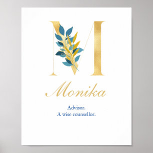 Poster Lettre alphabétique M Nom et signification de l'af