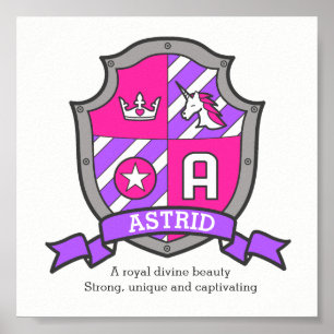 Poster Lettre Astrid Un nom signifiant princesse licorne