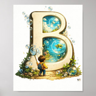 Poster Lettre B Initiale | Cadeau Alphabet Aquarelle