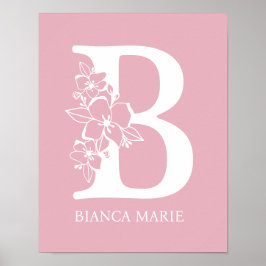 Poster Lettre B Monogramme Floral Nom Pépinière Moderne