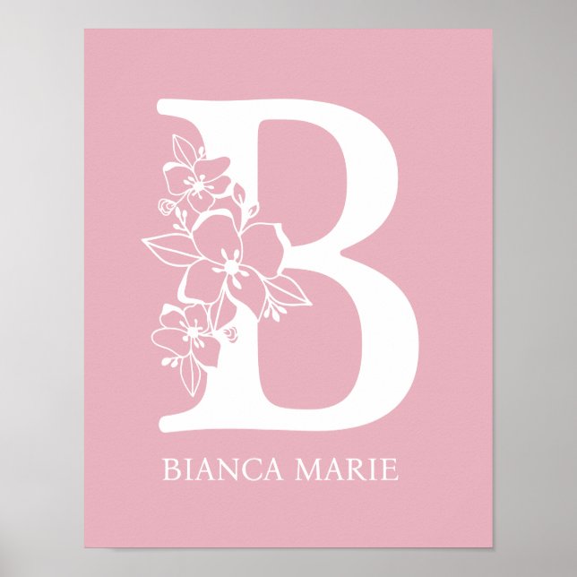 Poster Lettre B Monogramme Floral Nom Pépinière Moderne (Devant)