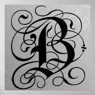 Poster Lettre B, Monogramme gothique Noir