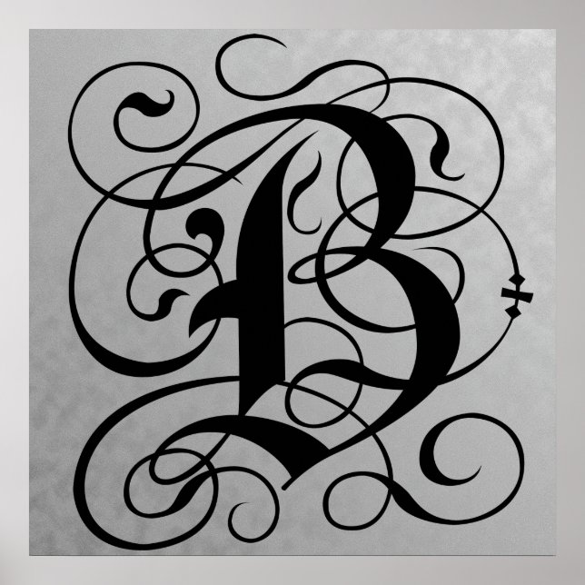 Poster Lettre B, Monogramme gothique Noir (Devant)