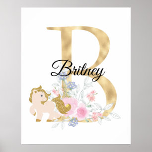 Poster Lettre B personnalisée monogramme avec poney
