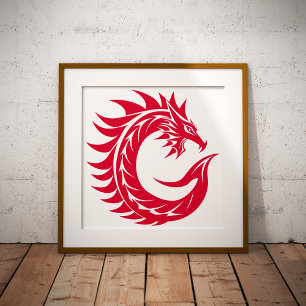Poster Lettre C de style dragon, alphabet du dragon, mono
