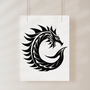 Poster Lettre C de style dragon, alphabet du dragon, mono