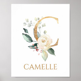 Poster Lettre C Monogramme crème blanche rose Nursery Pos