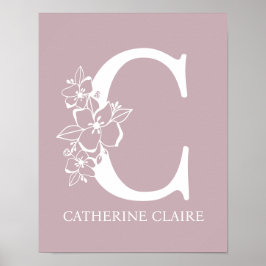 Poster Lettre C Monogramme Floral Nom Nurserie Moderne