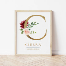 Lettre C Nom du monogramme Marsala Floral Nursery